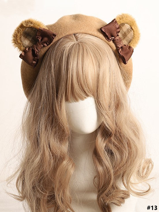 20 Color Options Sweet Lolita Plush Bear Ear Bowknot Beret