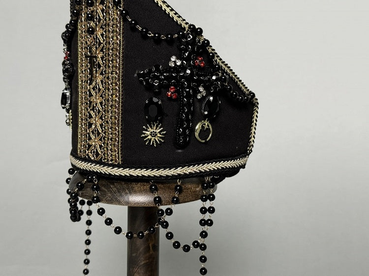 Chain Papal Cross Bead with Black Beaded Miter Decorated