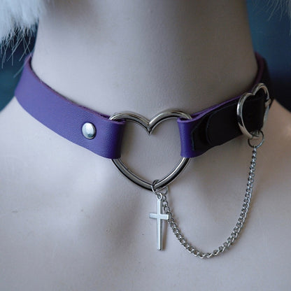 Cross Gothic Chain Purple Pendant Heart And Choker