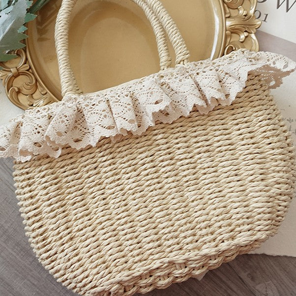 Sweet Straw Lolita Strawberry Lace Details Bag Tote