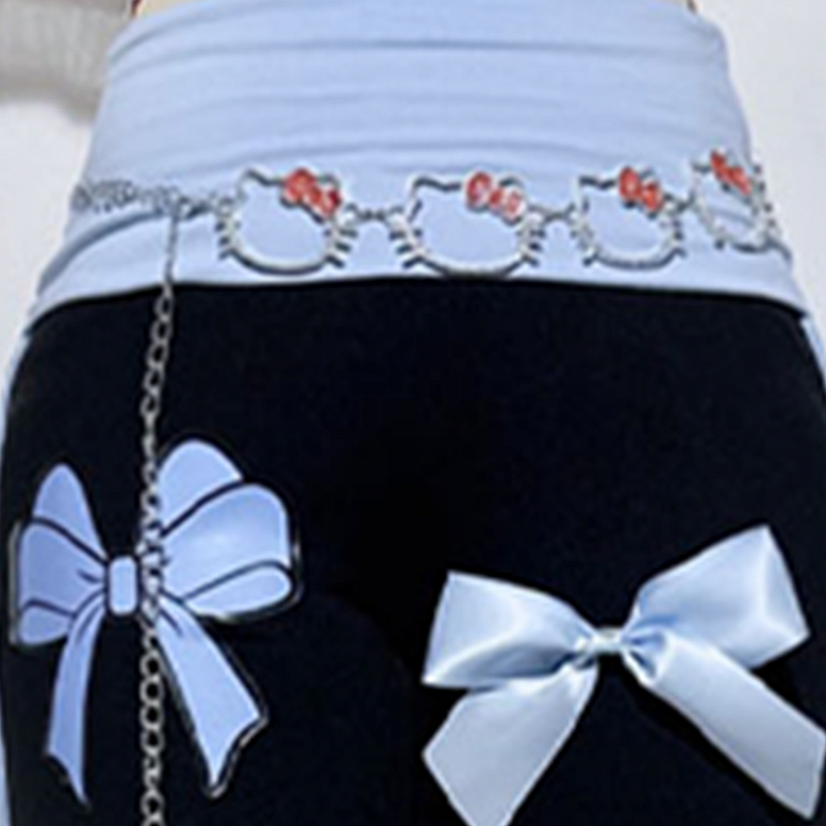 Schwarze Schlaghose mit hoher Taille und blauen Schleifen