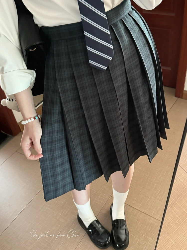 Length 42CM/45CM/55CM/65CM Plaid Uniform Pleated Skirt JK Green Pattern