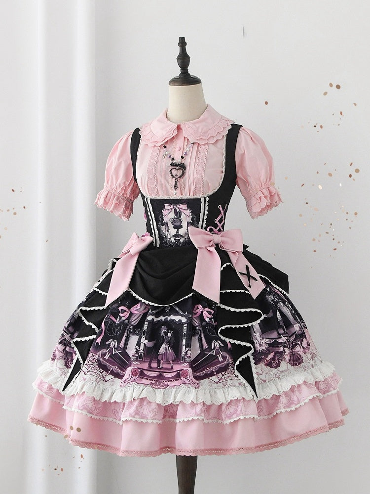 Süßes Lolita-Kleid mit Hasen- und Sargmotiv in Schwarz und Rosa