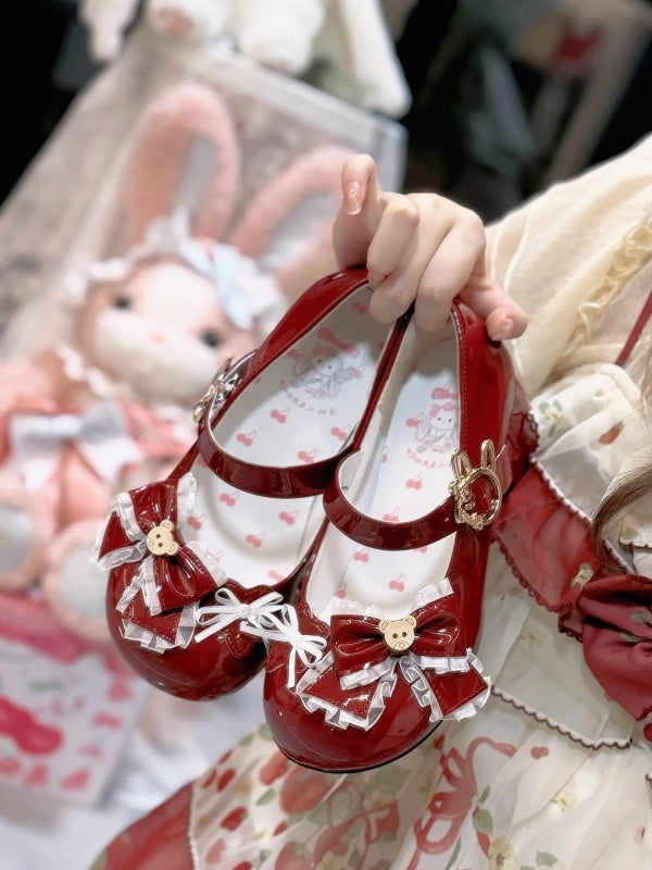 Wine Red Bunny Snap Mary Jane Shoes by Cherry Bunny