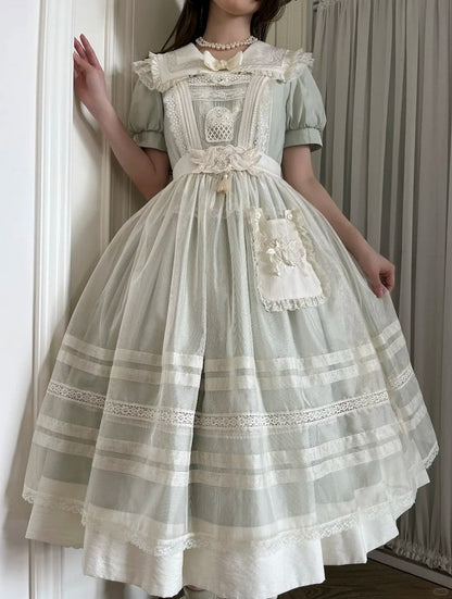 Lace-Trimmed Overdress Embroidered with Pocket Beige Lolita