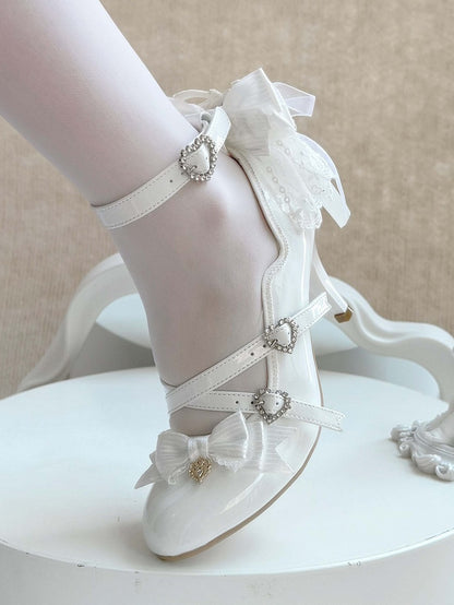 Detachable Back Elegant with White High Bow Shoes Heel Lolita