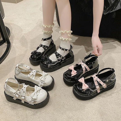 Punk Black Cat Lolita Thick Sole Platform Shoes – Sweet Cool Y2K JK Leather Flats | LilyVow