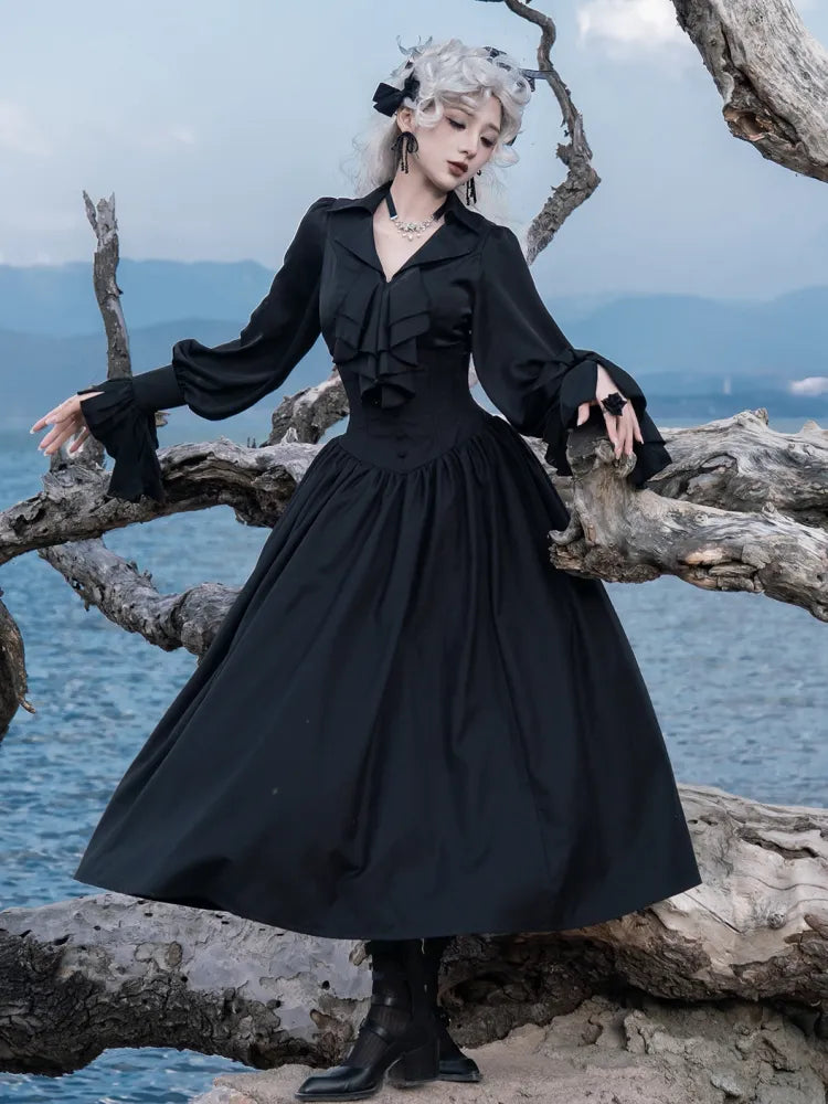Waist High Gothic M Boned Skirt for Black Lolita Clearance 62-76cm - Aristocrat Size
