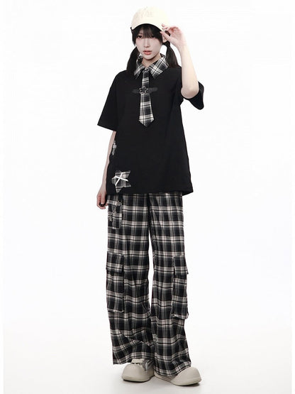 Black & White Plaid Ruffle Pants - PINK SAVIOR