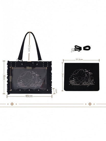 Satin Black and Wine Red BJD Doll Bag with Lace and Ruffle - Salt Tea