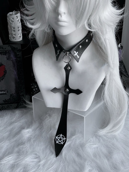 クロスチャーム スタッズネクタイ パンク ブラック/レッド ペンタクル