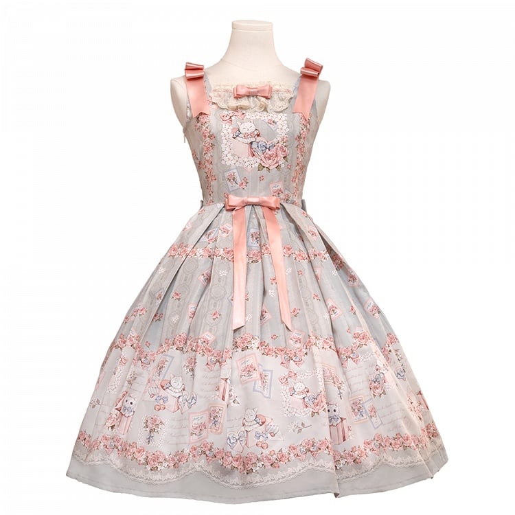 キティと花柄のグリーンのスイートロリータジャンパースカート