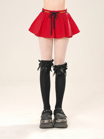 Drawstring Waist A-line Mini Skirt Red/Blue