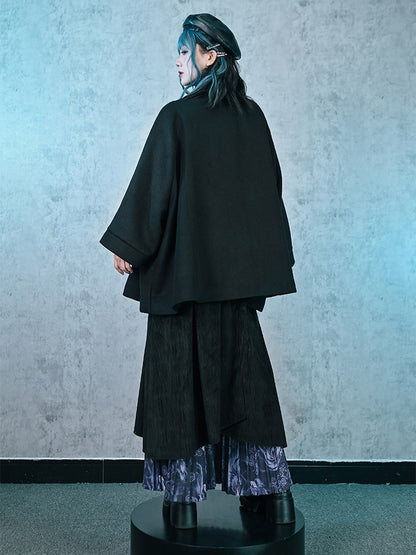 Cape Placket Banded Black Gothic Coat Button - Embroidery Collar Goldfish Single-breasted
