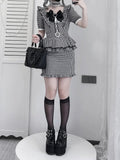 Black Elegance Bodycon featuring Kei Jirai Dress: Defining Plaid Ruffles Ladylike Puff