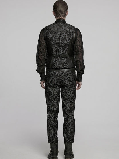 White Men's Palace Embroidered Goth Waistcoat Black