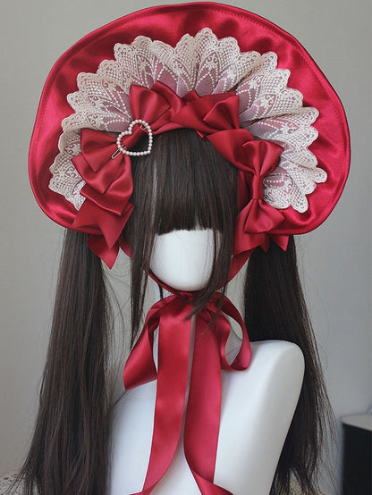 Beaded Decorated Bowknot Details Lace Trim Bonnet