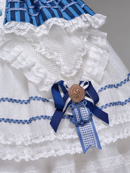 White Layered Sailor Lolita Skirt with Bow - Twin Bear Original Design