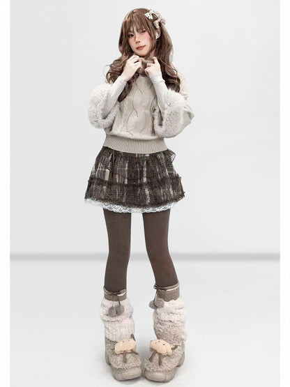 Batwing Sleeve Sweater Design Plush Neck Turtle - Cuff Beige