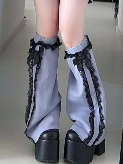 Purple Warmers Bow Leg Lace Black