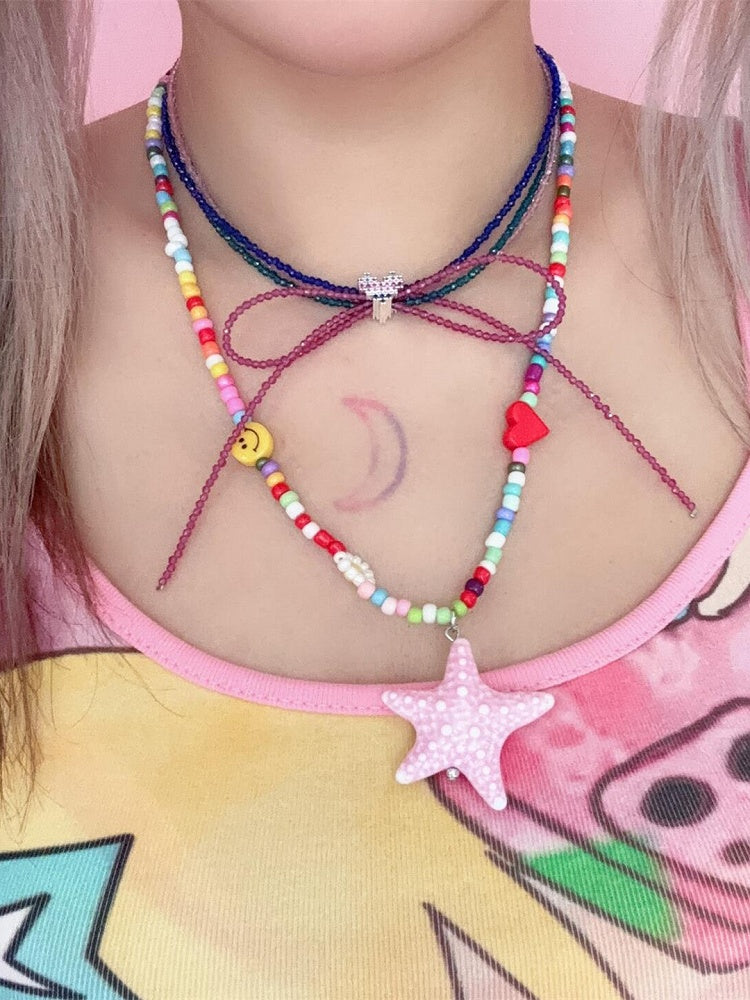 4色のペンダントネックレス ヒトデビーズ Y2K オプション