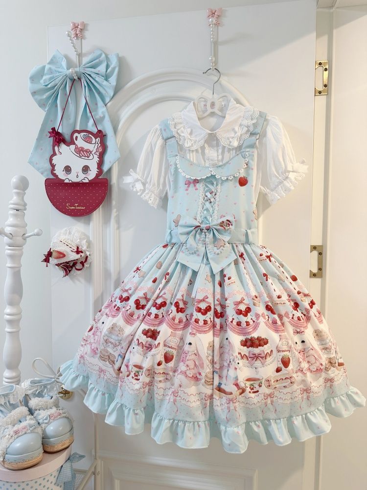 Lolita Sweet Berry Bunny Strawberry JSK Suspender Dress