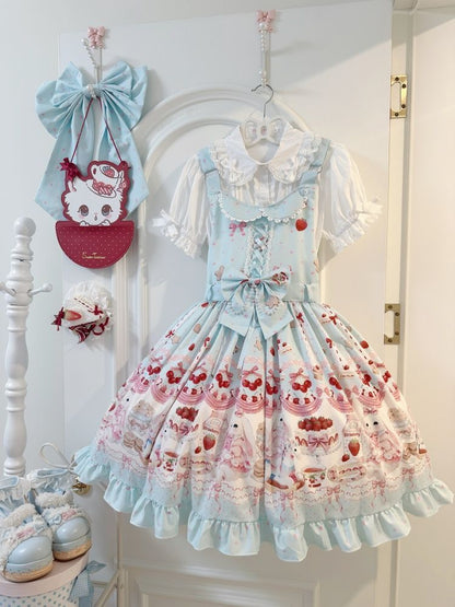Lolita Sweet Berry Bunny Strawberry JSK Suspender Dress