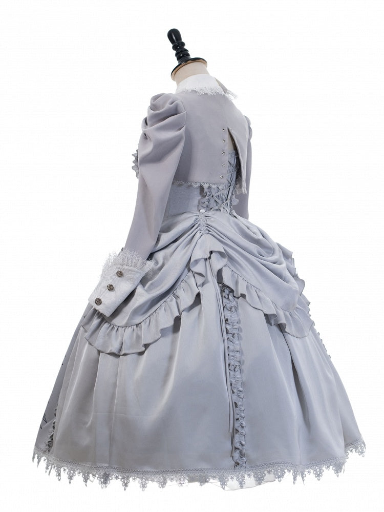 Sleeves Lolita Long Top Cropped Gray Embroidery Scale Gothic