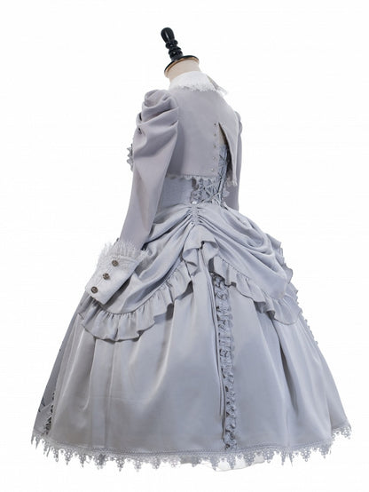 Sleeves Lolita Long Top Cropped Gray Embroidery Scale Gothic