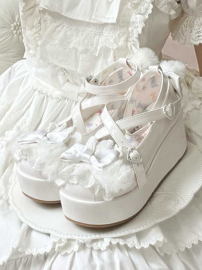 White Bow Top With Ear Pompon Decorated Plush at Design Platforms Crisscross Bunny