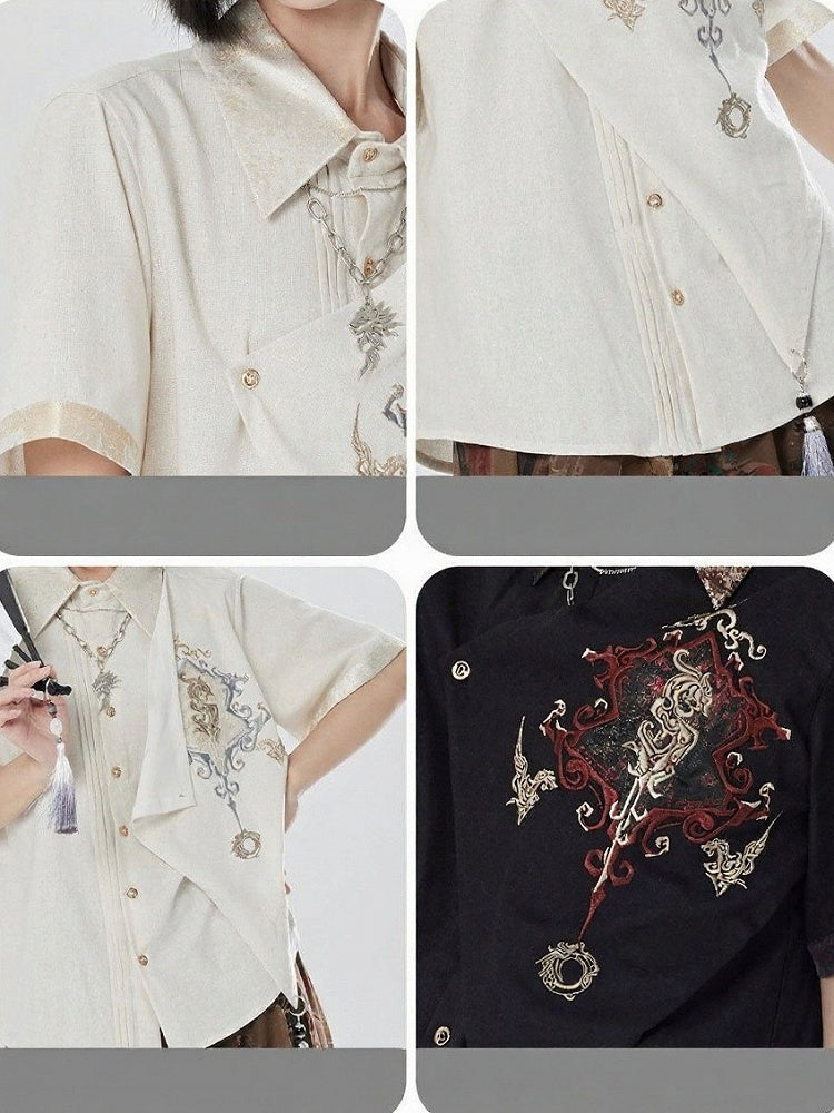 White Gold Thread Dragon Shirt - Qing Tang Original