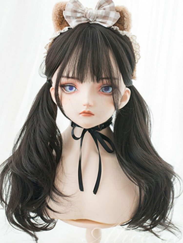 Schwarzbraune 60 cm lange gewellte Perücke mit Air-Pony