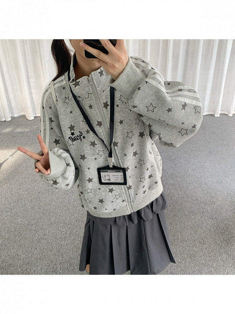 2-Color Y2K Star Zip-Up Jacket with Stripe Pattern - Solkatt