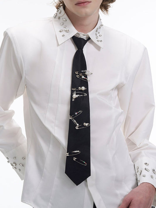 Neck Decor Black with Beads Men's Tie Pin Classic