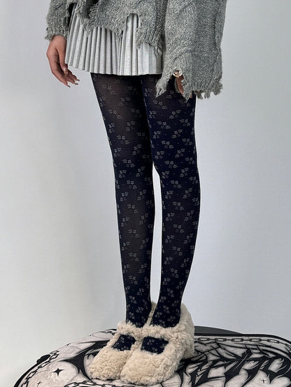 Dark Floral Blue Tights
