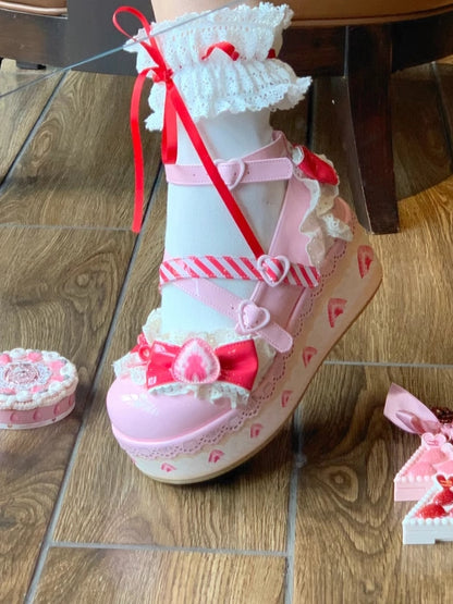 Shoes Mary Raspberry Jane Strawberry Sweet Platform Cake Pink Lolita