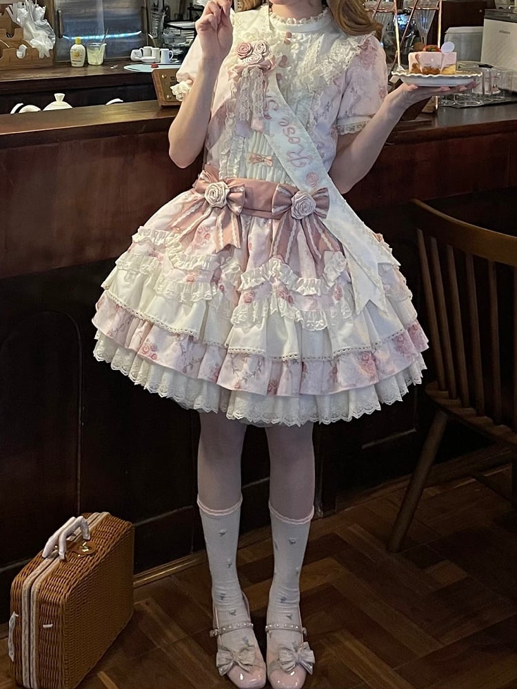 Pink Floral OP Dress with Bow and Lace Accents - Sweet Dream Box