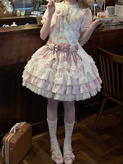 Pink Floral OP Dress with Bow and Lace Accents - Sweet Dream Box