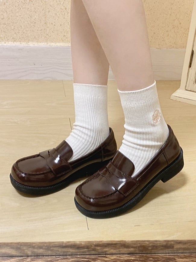 Style JK 3cm/4.5cm Slip-On with Detachable Preppy Shoes Heel Decor Brown Bow Design