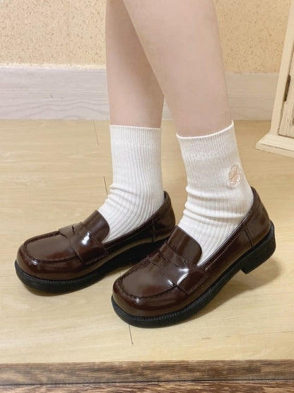 Style JK 3cm/4.5cm Slip-On with Detachable Preppy Shoes Heel Decor Brown Bow Design