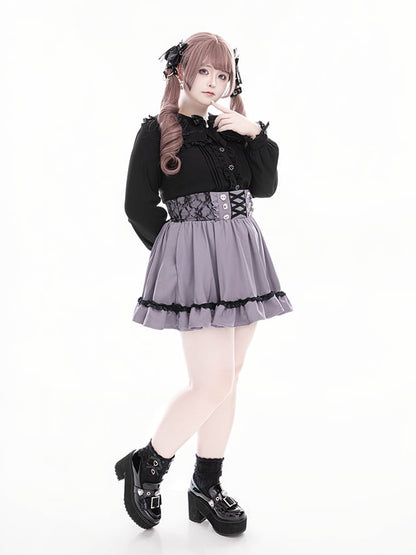 Long Black with Sleeve Lace Kei Detailed Collar Square Beadwork Jirai Blouse Dark Sweetheart