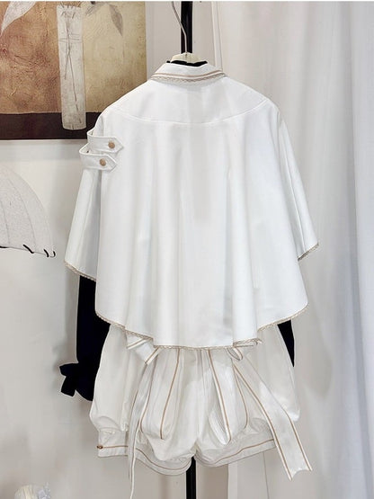 Prince Style White Lolita Cape Featuring Cross & Button Embellishments - Castle Too