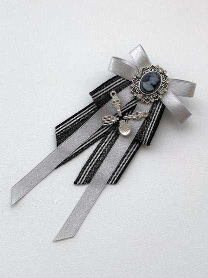 Gray Bow Cutlery Accent Lolita Brooch with Two Options - Vivian's Diary