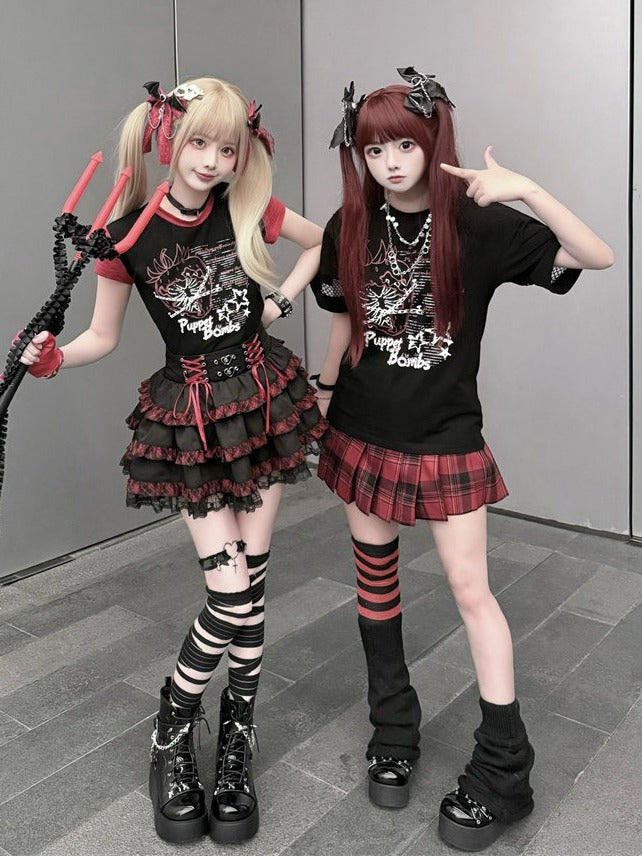 Black Strawberry & Chain Print Mesh T-Shirt - Puppet Bombs