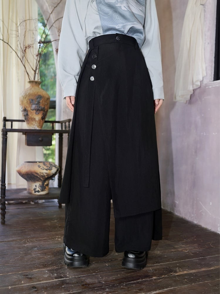 Black Multi-Panel Two-Way Wear Wide Leg Trousers - Quirky Hut