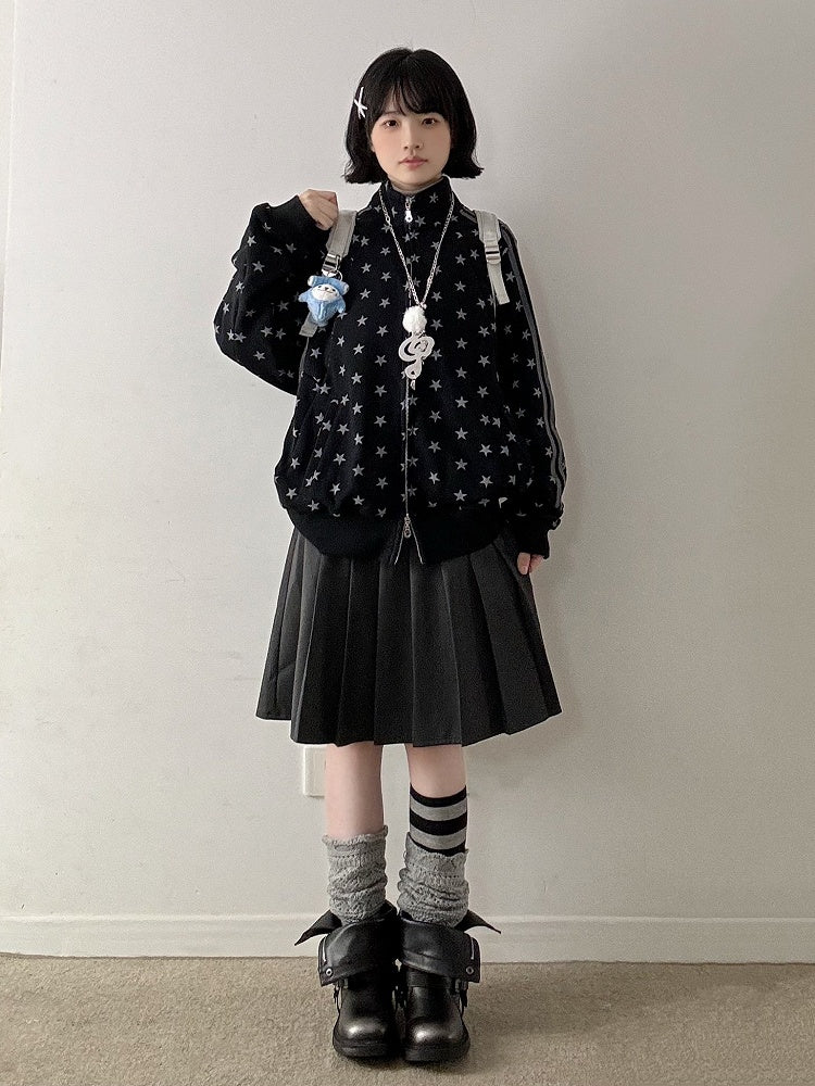 Collar Star Y2K Stand Motif Jacket Black with