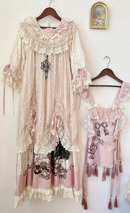 利用可能なコットンフリルドローストリングドレスネックプラスラウンドサイズオーバーレイロリータスイート