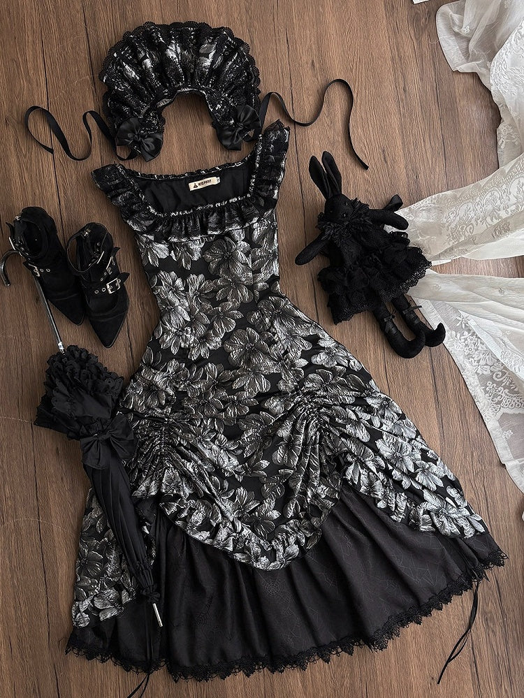 Silver and Black Ruffled JSK Gothic Lily - Miss Point