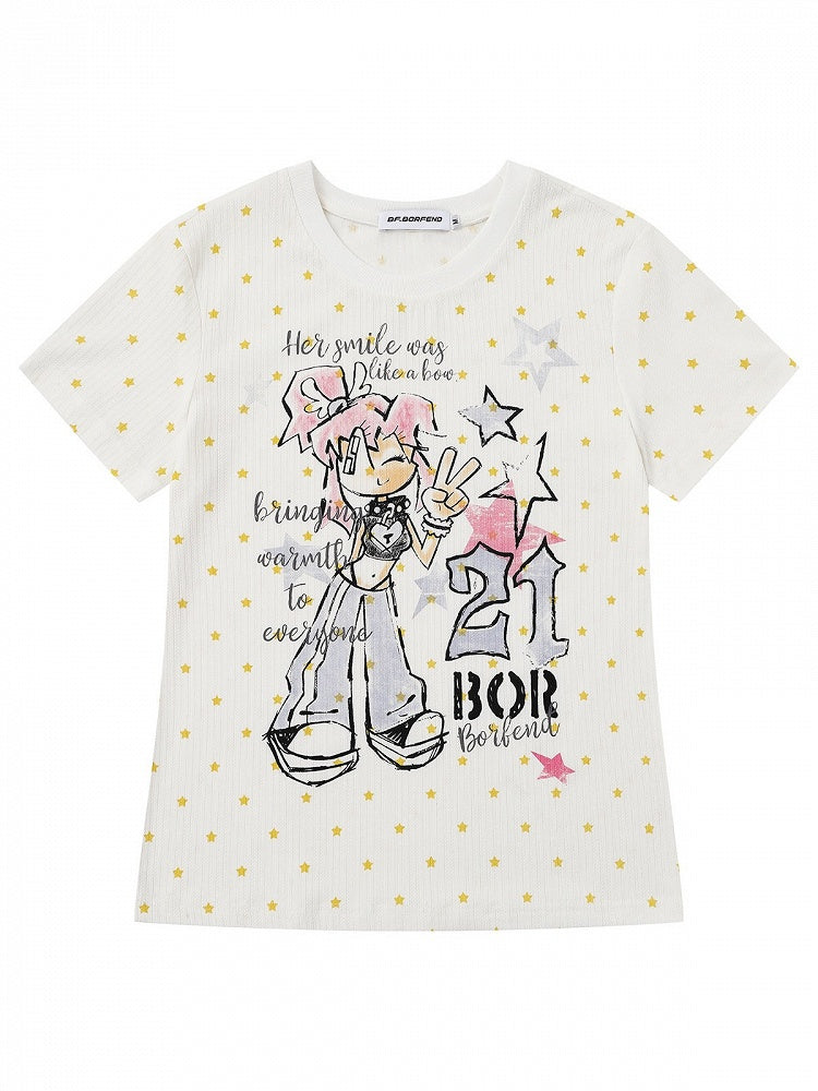 Beige Star Cartoon Graphic Tee - Languid Park