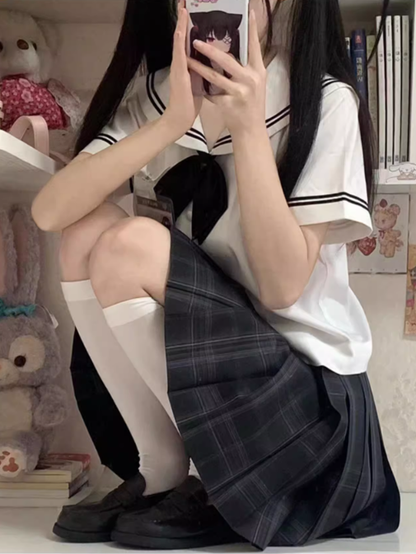 Gray Dark Plaid 45CM Pattern Pleated Uniform JK Skirt